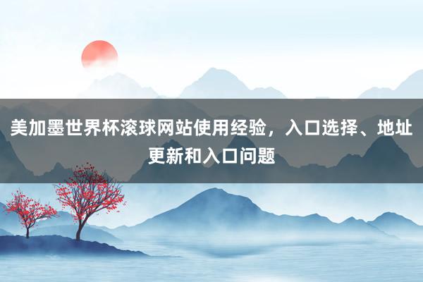 美加墨世界杯滚球网站使用经验，入口选择、地址更新和入口问题